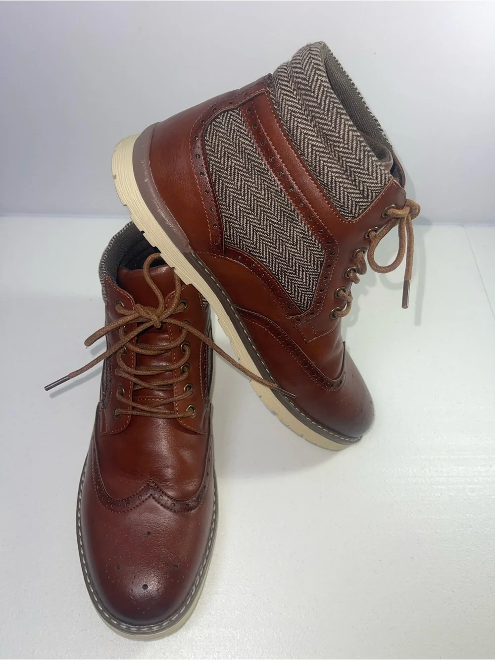 Vostey Brown Leather Chukka Wingtip Boots